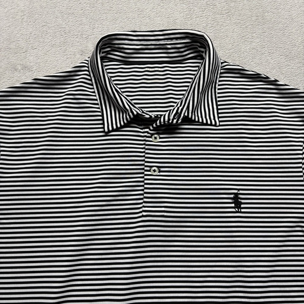 Polo Ralph Lauren Shirt Mens L White Black‎ Striped Performance Stretch